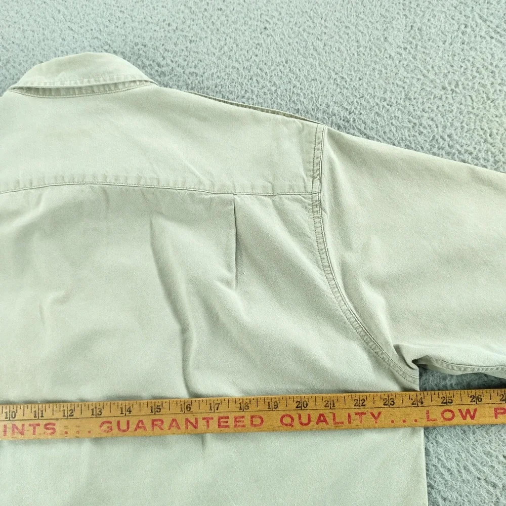 Vintage Banana Republic Safari Travel Shirt Mens Medium Beige Short Sleeve